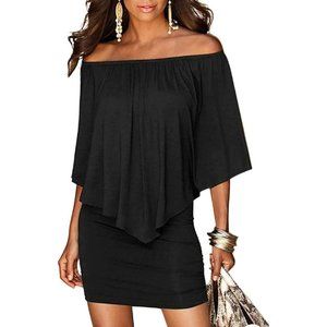 Sexy Off shoulder Asymmetrical Flounce Layered Dress Size Small New